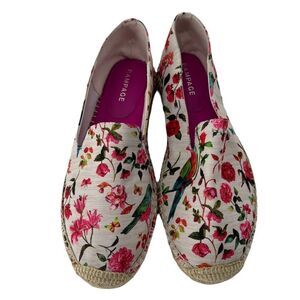 Rampage White Pink‎ Floral Bird Print Slip-On Shoes Espadrille Flats Loafers 10